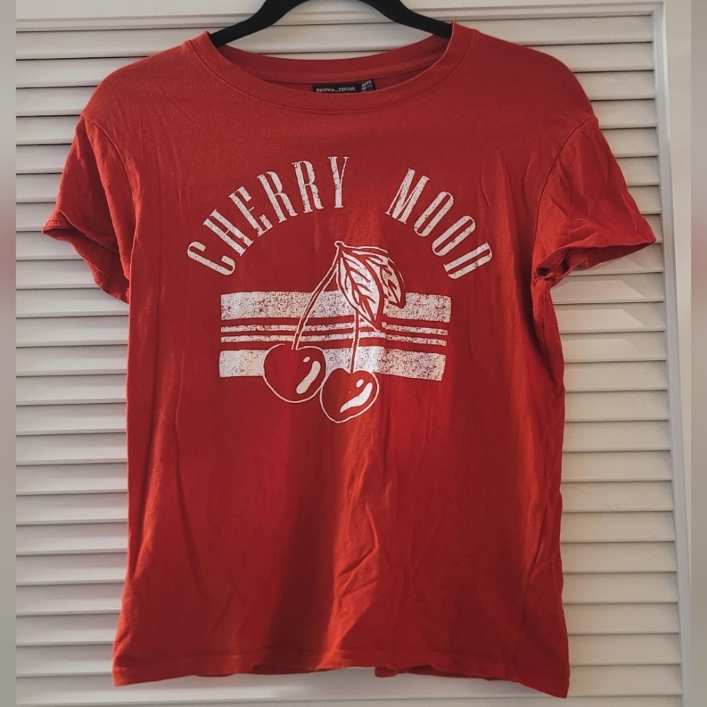 Bershka - BSKGIRL- Girl's Red & White  Cherry Mood Short-Sleeve Top